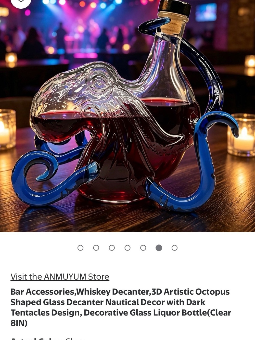 Artistic Octopus Glass Wine Decanter in Blue - Nautical Bar Decor